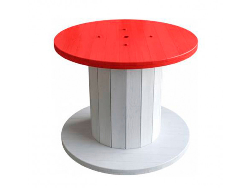 Банкетный стол-катушка с красной столешницей