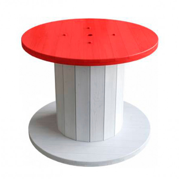 Банкетный стол-катушка с красной столешницей