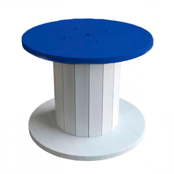 Банкетный стол-катушка с синей столешницей