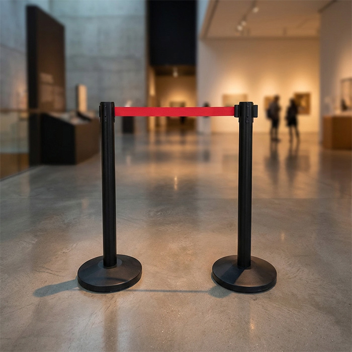 Черные столбики с вытяжной лентой