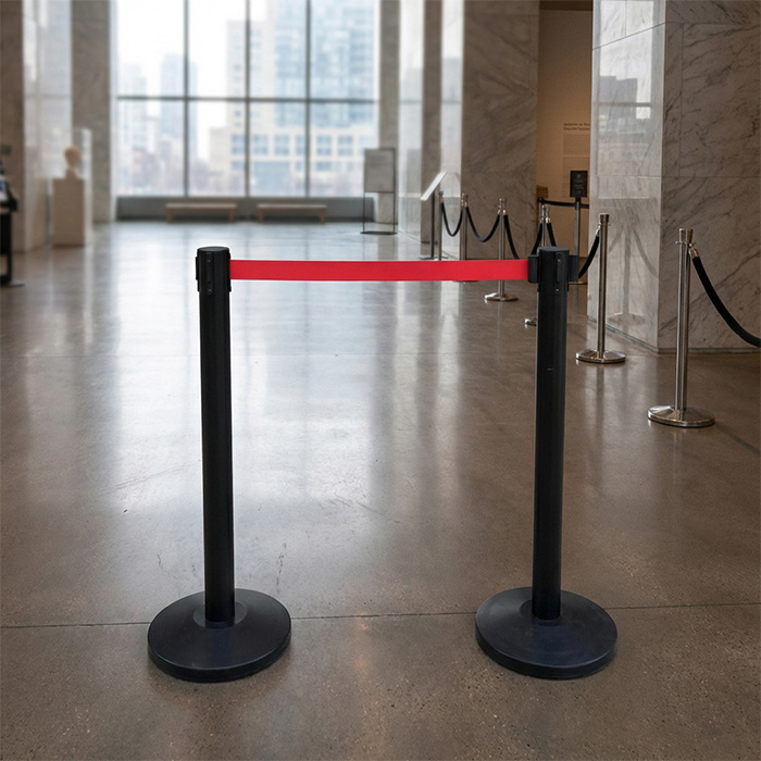 Черные столбики с вытяжной лентой