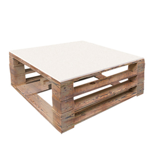 Стол паллетный журнальный обожжённый с белой столешницей