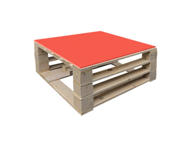 Стол паллетный журнальный обожжённый с красной столешницей