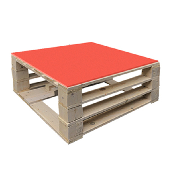 Стол паллетный журнальный обожжённый с красной столешницей