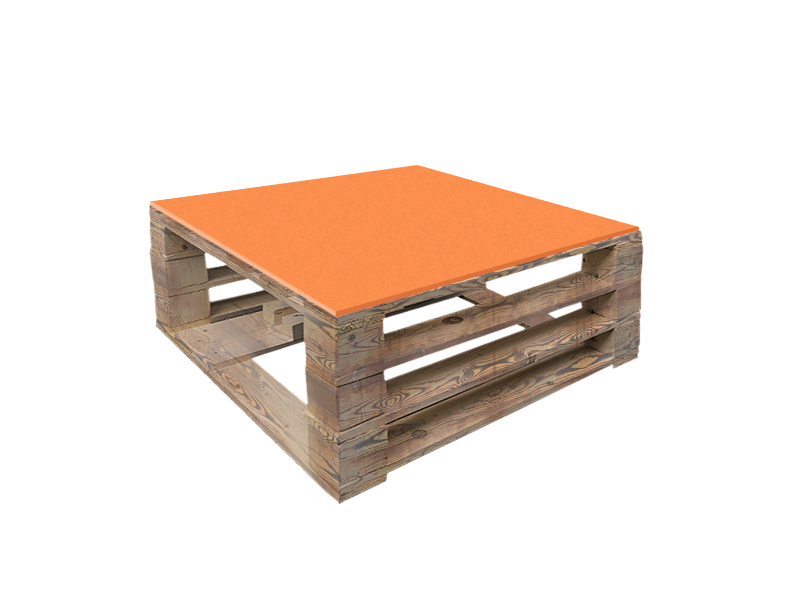 Стол паллетный журнальный обожжённый с оранжевой столешницей