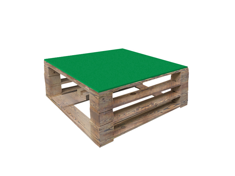 Стол паллетный журнальный обожжённый с зеленой столешницей