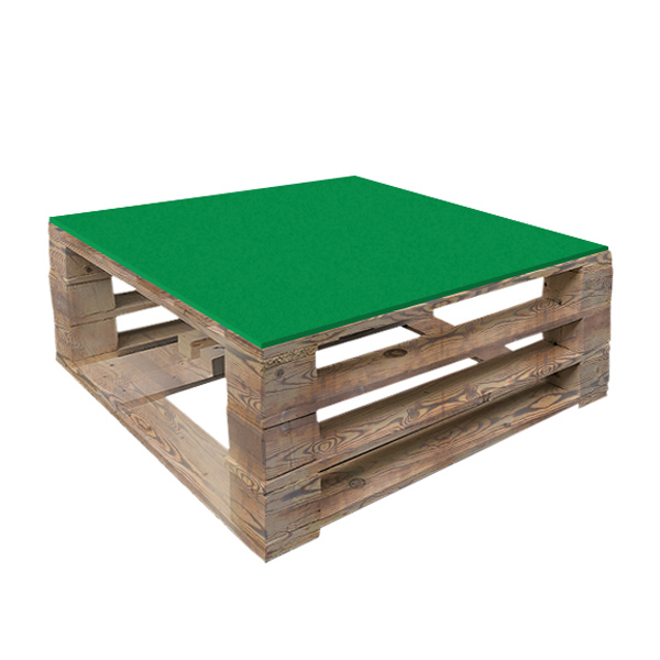Стол паллетный журнальный обожжённый с зеленой столешницей