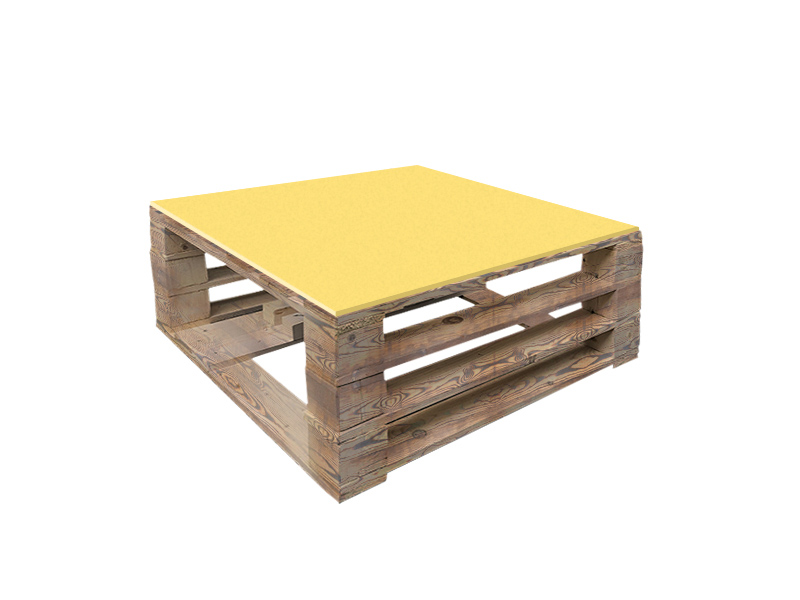 Стол паллетный журнальный обожжённый с желтой столешницей