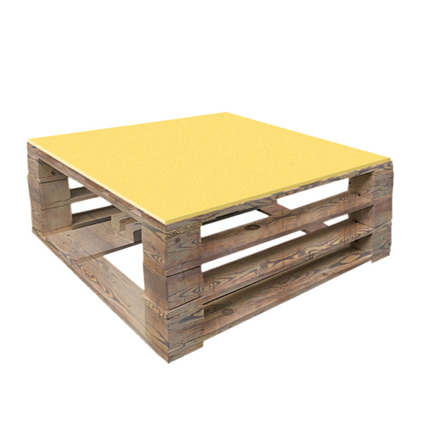 Стол паллетный журнальный обожжённый с желтой столешницей