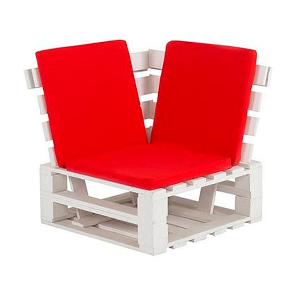 Диван из белых паллет (угловой сегмент) красный