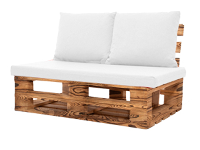 Диван из обожжённых паллет двухместный с белой подушкой