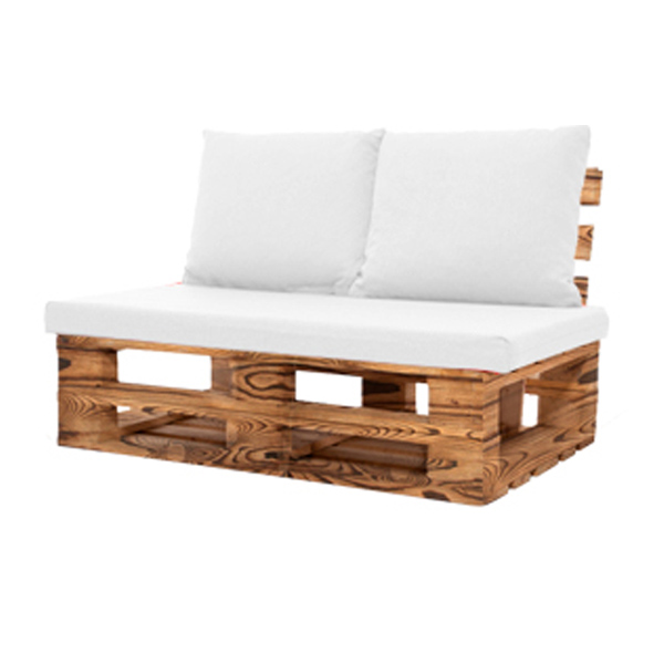 Диван из обожжённых паллет двухместный с белой подушкой