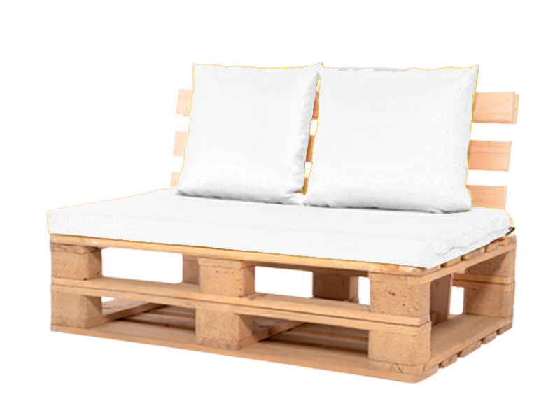 Диван из паллет двухместный белая подушка