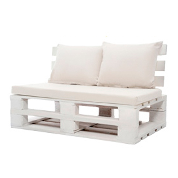 Диван из паллет двухместный белый с белой подушкой
