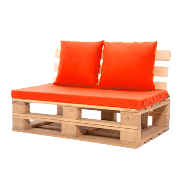 Диван из паллет двухместный красная подушка