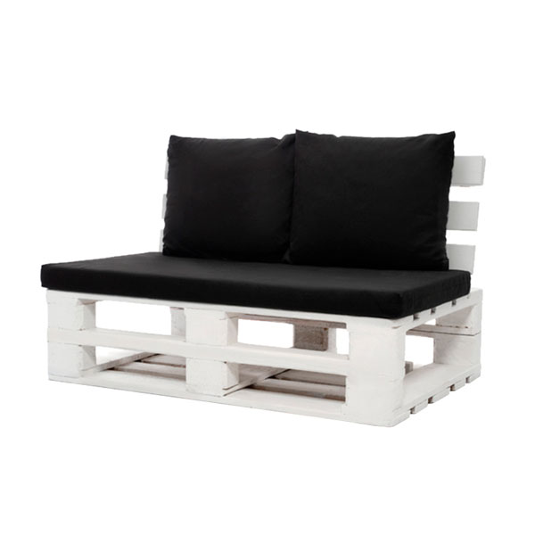 Диван из паллет двухместный белый с черной подушкой