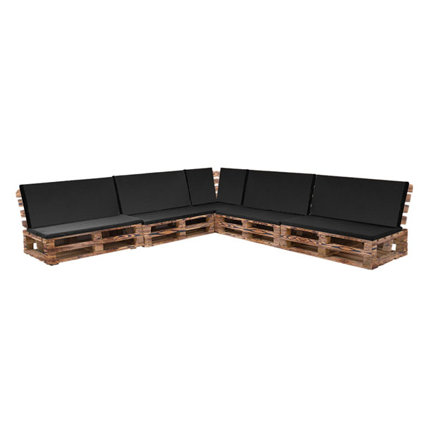 Диван паллетный модульный обожжённый с черной подушкой