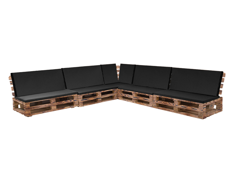 Диван паллетный модульный обожжённый с черной подушкой