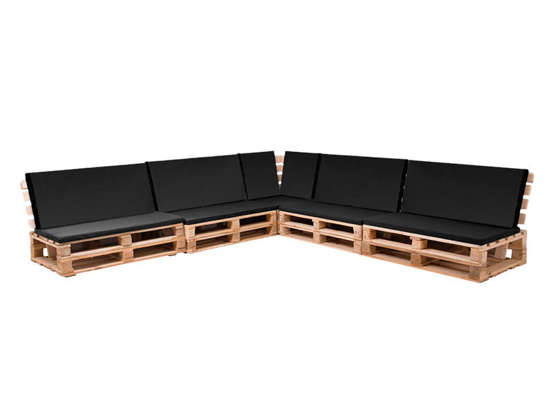 Диван паллетный модульный деревянный с черной подушкой