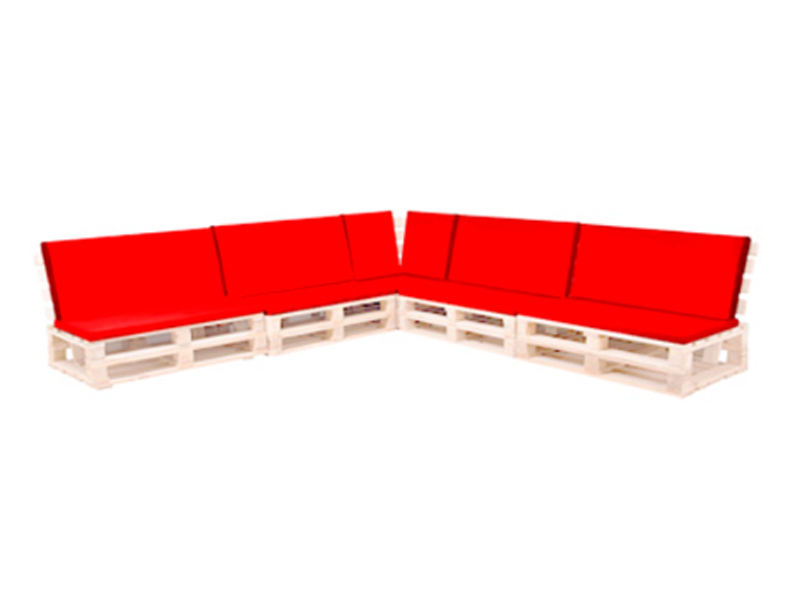 Диван паллетный модульный белый с красной подушкой