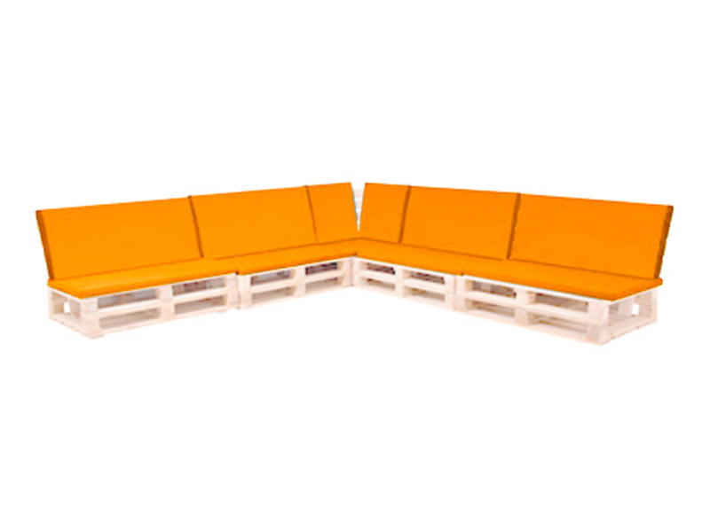 Диван паллетный модульный белый с оранжевой подушкой