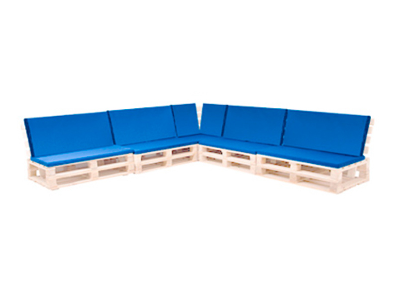 Диван паллетный модульный белый с синей подушкой