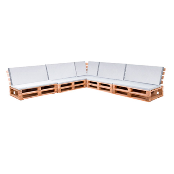 Диван паллетный модульный деревянный с белой подушкой