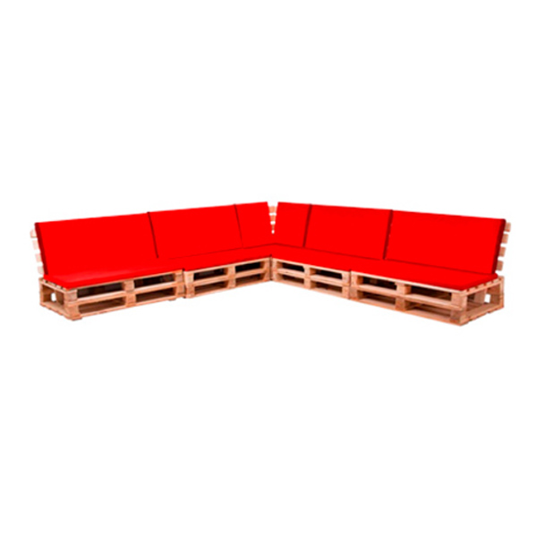 Диван паллетный модульный деревянный с красной подушкой