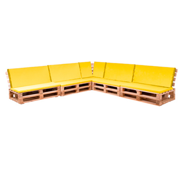 Диван паллетный модульный деревянный с желтой подушкой