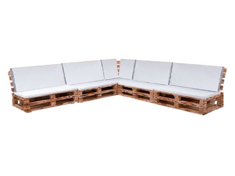 Диван паллетный модульный обожжённый с белой подушкой