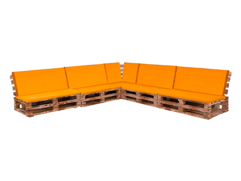 Диван паллетный модульный обожжённый с оранжевой подушкой