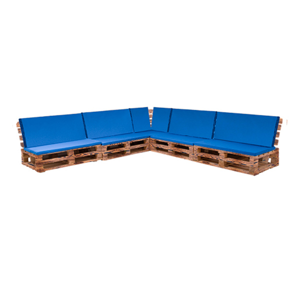 Диван паллетный модульный обожжённый с синей подушкой