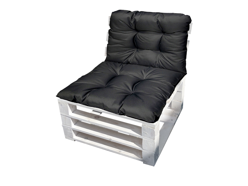 Кресло из поддонов Классик белое с черной подушкой