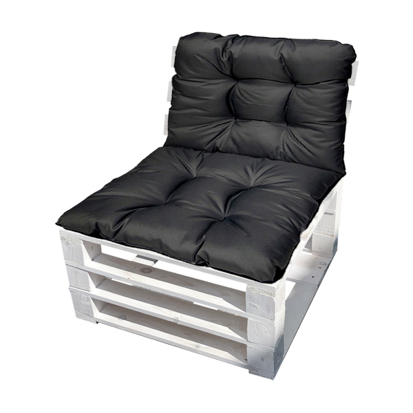 Кресло из поддонов Классик белое с черной подушкой