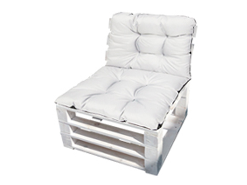 Кресло из поддонов Классик белое с белой подушкой