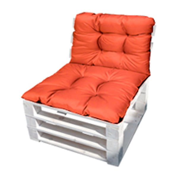 Кресло из поддонов Классик белое с красной подушкой