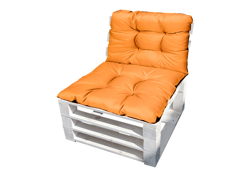Кресло из поддонов Классик белое с оранжевой подушкой