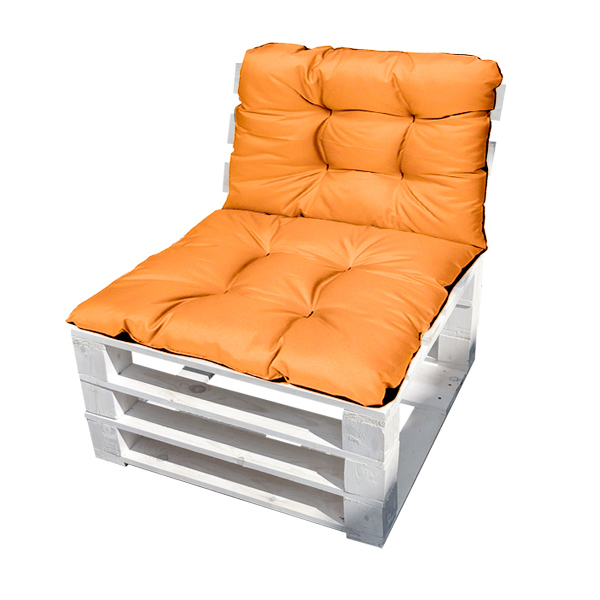 Кресло из поддонов Классик белое с оранжевой подушкой