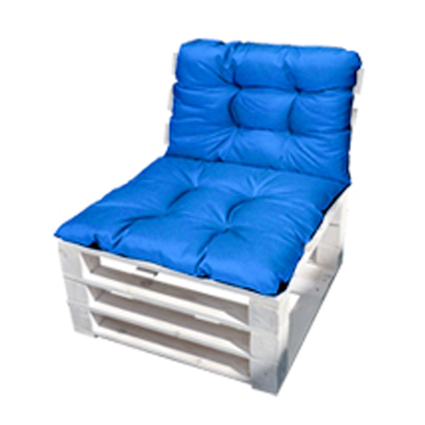 Кресло из поддонов Классик белое с синей подушкой