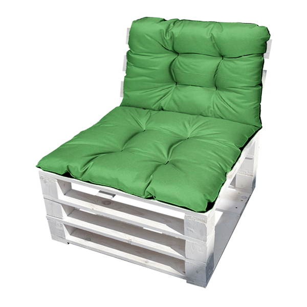 Кресло из поддонов Классик белое с зеленой подушкой