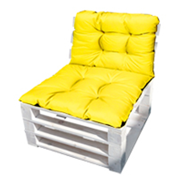 Кресло из поддонов Классик белое с желтой подушкой