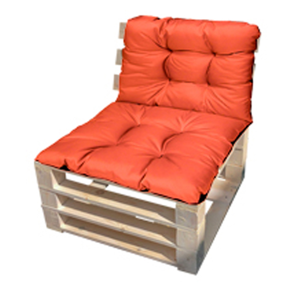 Кресло из поддонов Классик деревянное с красной подушкой