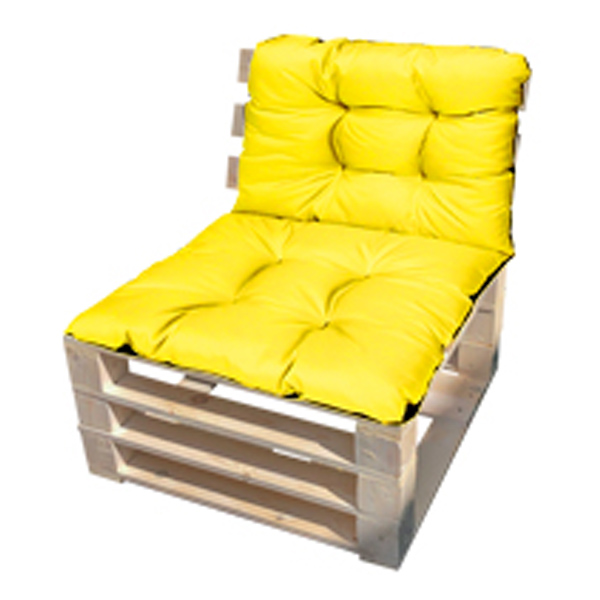 Кресло из поддонов Классик деревянное с желтой подушкой