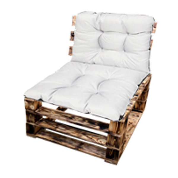 Кресло из поддонов обожжённое с белой подушкой