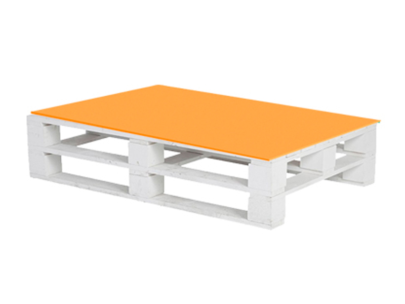 Паллетный стол белый с оранжевой столешницей