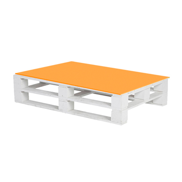 Паллетный стол белый с оранжевой столешницей