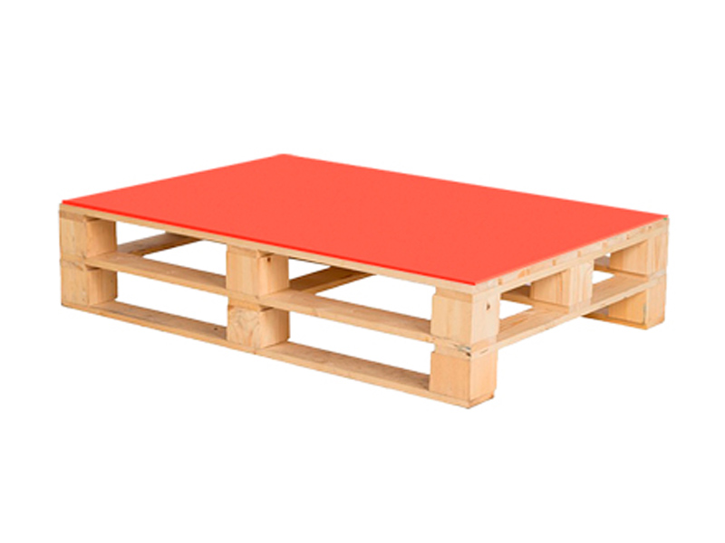 Паллетный стол деревянный с красной столешницей