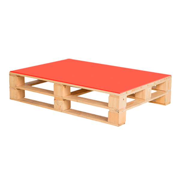 Паллетный стол деревянный с красной столешницей