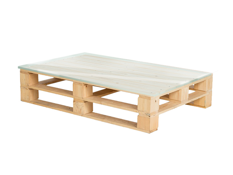 Паллетный стол деревянный с прозрачной столешницей