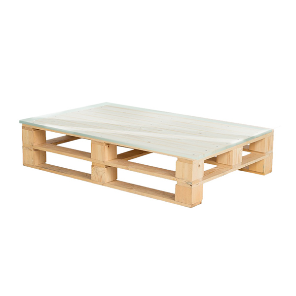 Паллетный стол деревянный с прозрачной столешницей